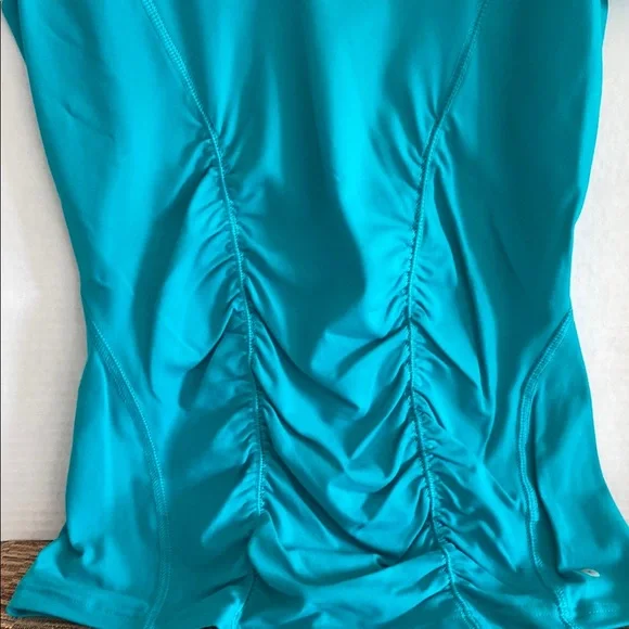 90 Degree By Reflex Blue Fitted Ruched T-Shirt - Picture 3 of 4